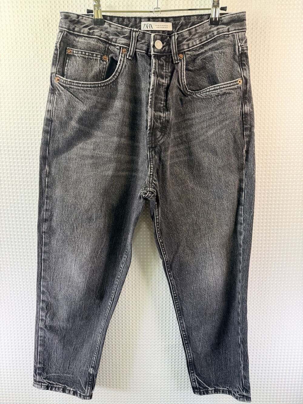 Zara Denim High-Rise Straight Leg Jeans in Washed Black